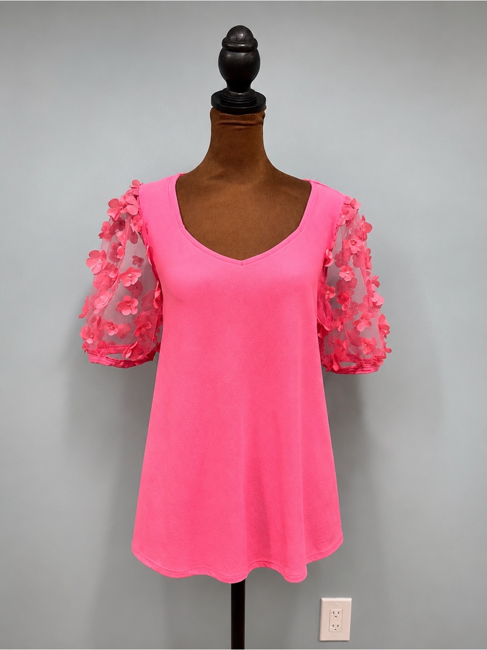 Love Scarlett Hot Pink 3D Floral Puff Sleeve Top